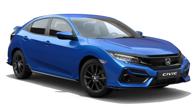 Přední tříčtvrtinový pohled na model Honda Civic EX SportLine Obsidian Blue Pearl