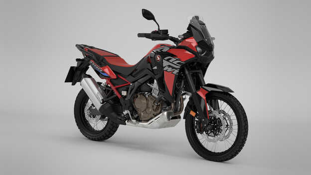 Boční pohled na model Honda CRF1100L Africa Twin ve studiu.