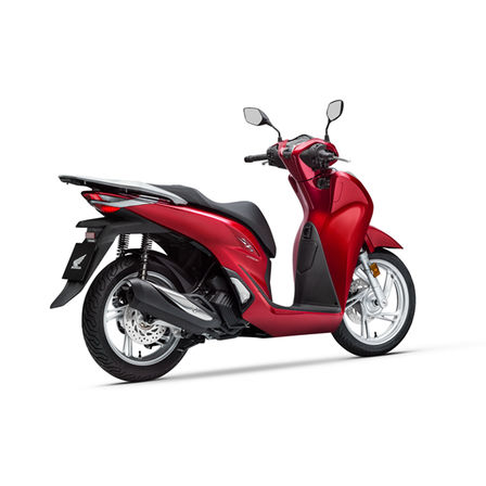 Honda SH150i, přední poloprofil, model Pearl Splendor Red